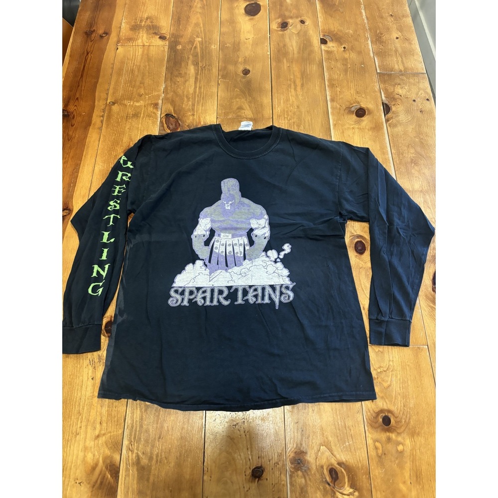 Gildan Heavy Cotton Men's L Black Spartans Wrestling Long Sleeve T-Shirt